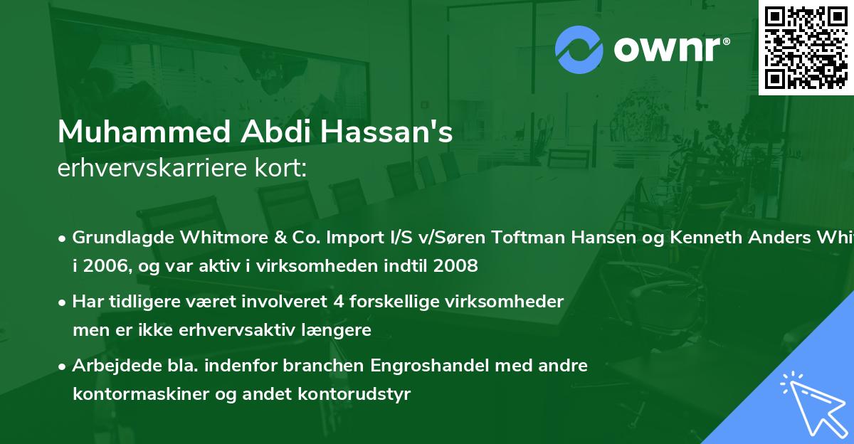 Muhammed Abdi Hassan's erhvervskarriere kort