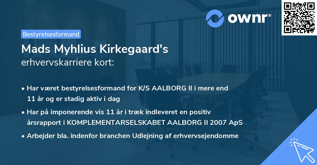 Mads Myhlius Kirkegaard's erhvervskarriere kort