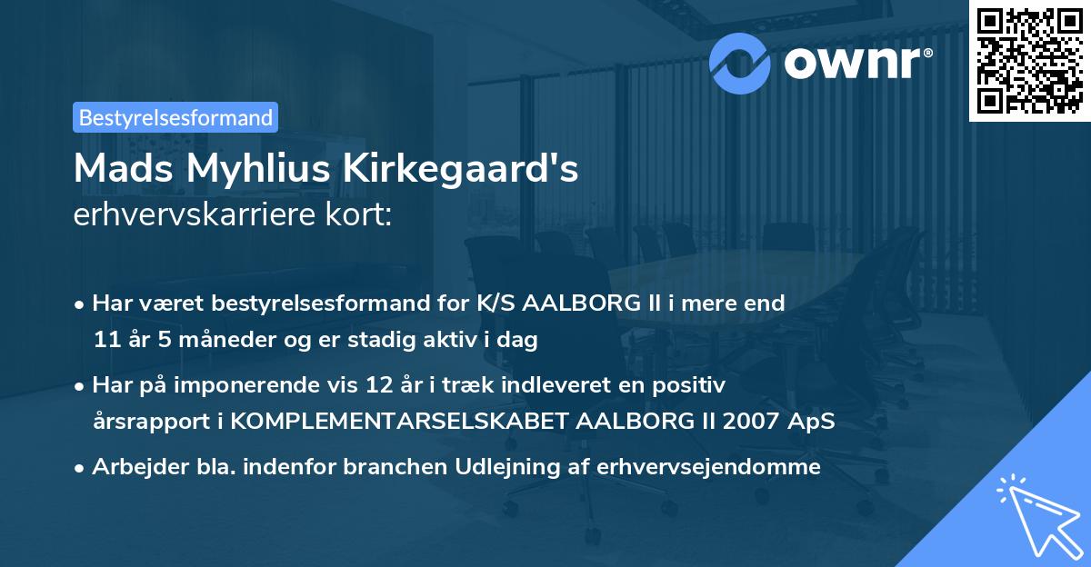 Mads Myhlius Kirkegaard's erhvervskarriere kort