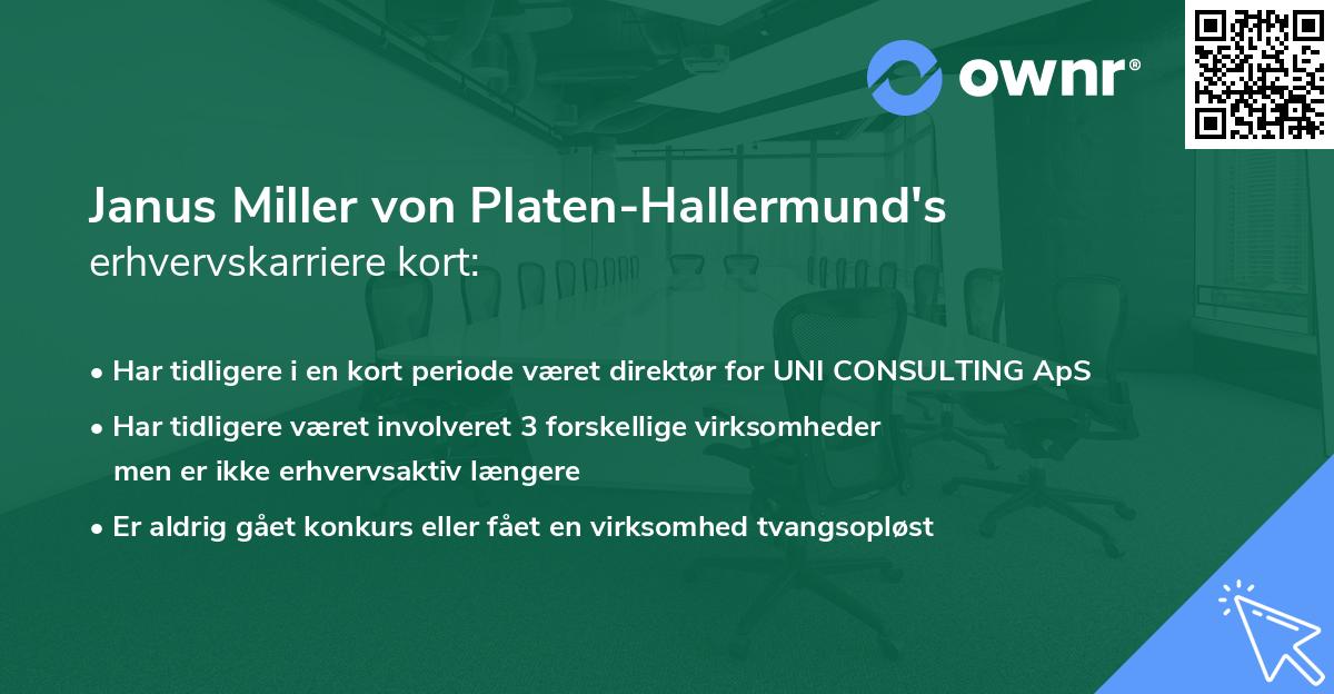 Janus Miller von Platen-Hallermund's erhvervskarriere kort