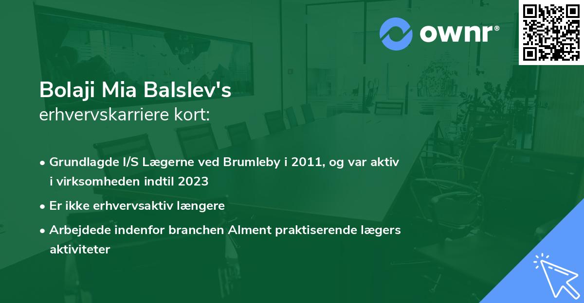 Bolaji Mia Balslev's erhvervskarriere kort
