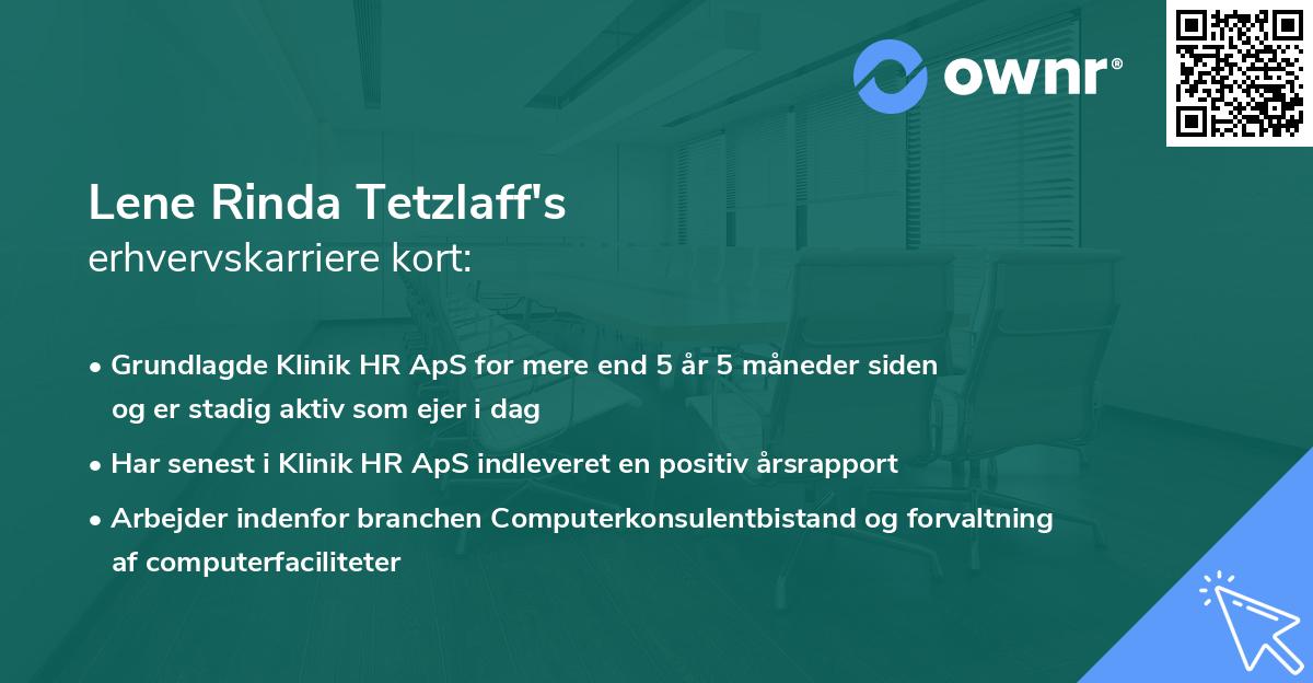 Lene Rinda Tetzlaff's erhvervskarriere kort
