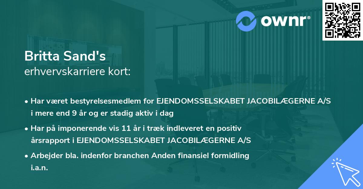 Britta Sand's erhvervskarriere kort
