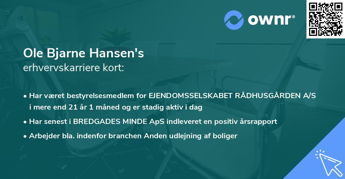 Ole Bjarne Hansen's erhvervskarriere kort