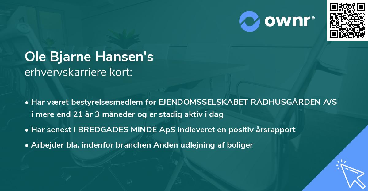 Ole Bjarne Hansen's erhvervskarriere kort