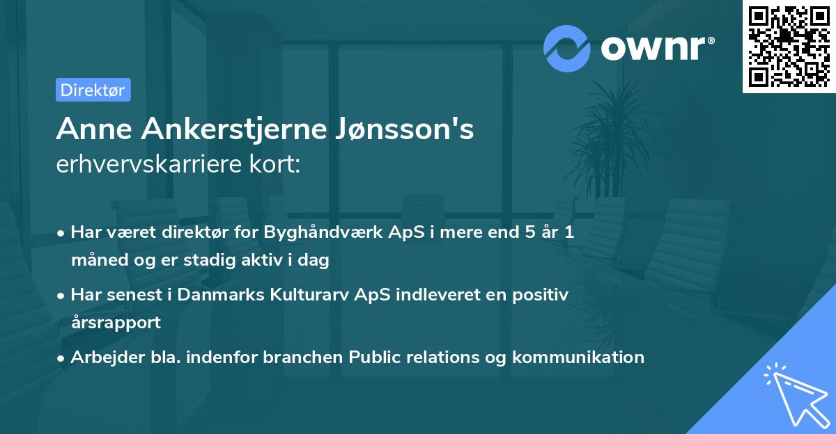 Anne Ankerstjerne Jønsson's erhvervskarriere kort