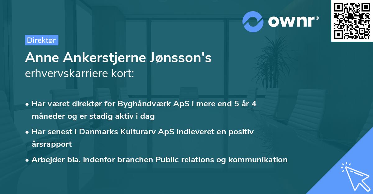 Anne Ankerstjerne Jønsson's erhvervskarriere kort