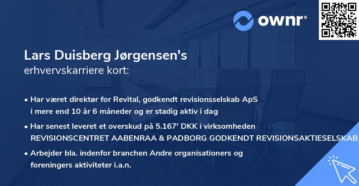 Lars Duisberg Jørgensen's erhvervskarriere kort