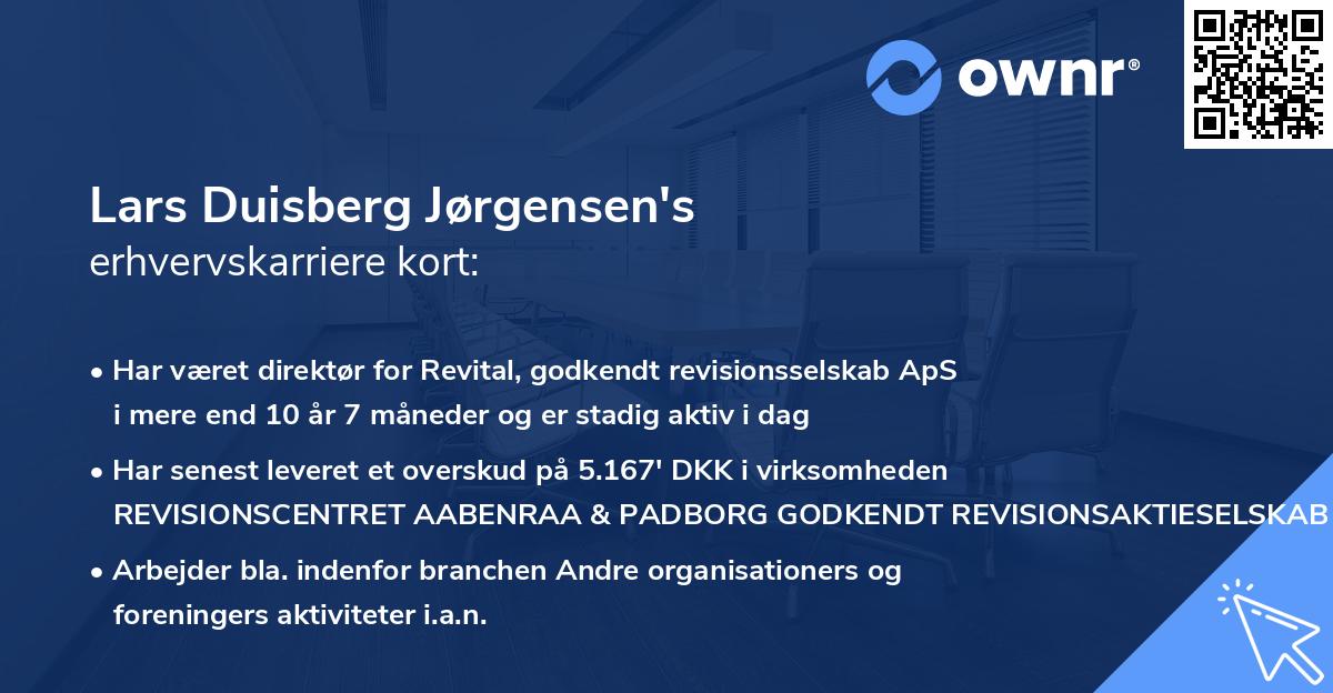 Lars Duisberg Jørgensen's erhvervskarriere kort