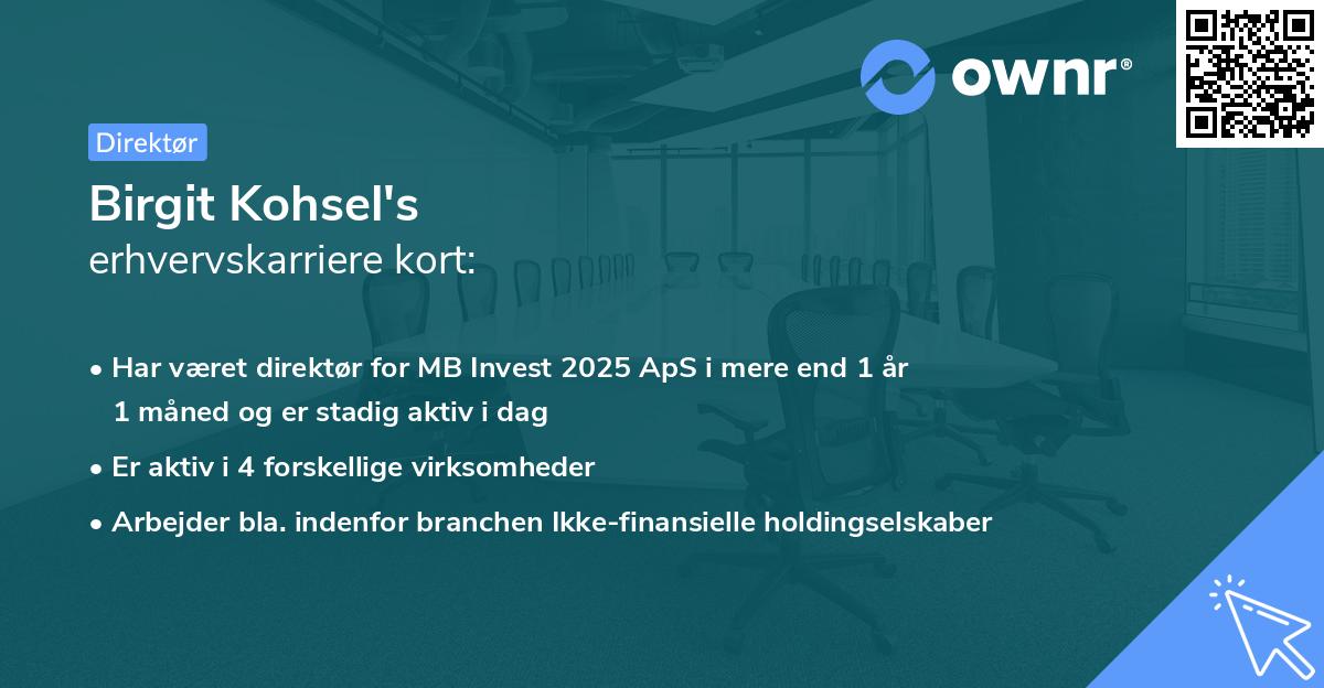 Birgit Kohsel's erhvervskarriere kort