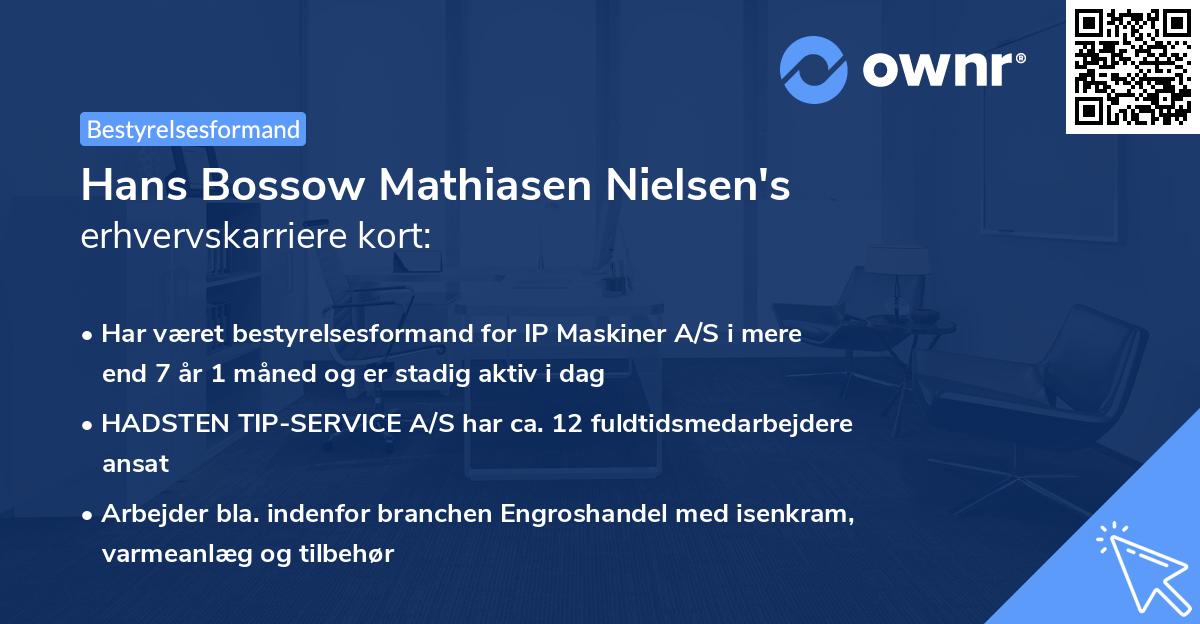 Hans Bossow Mathiasen Nielsen's erhvervskarriere kort