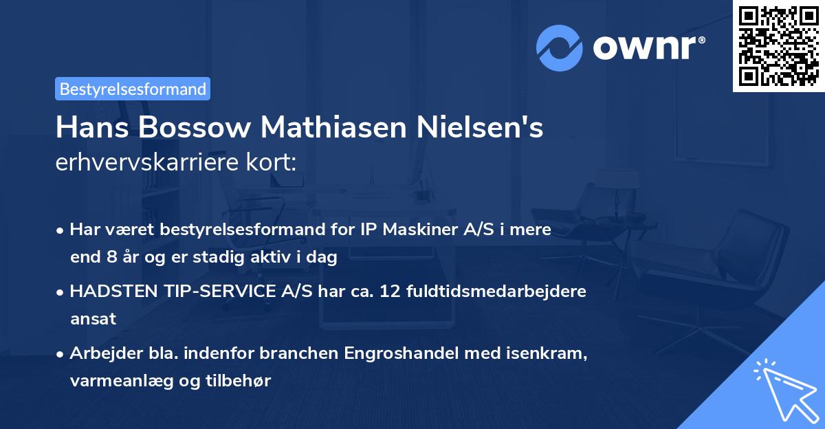 Hans Bossow Mathiasen Nielsen's erhvervskarriere kort