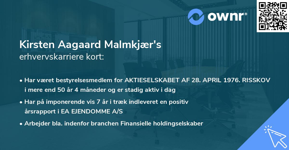 Kirsten Aagaard Malmkjær's erhvervskarriere kort