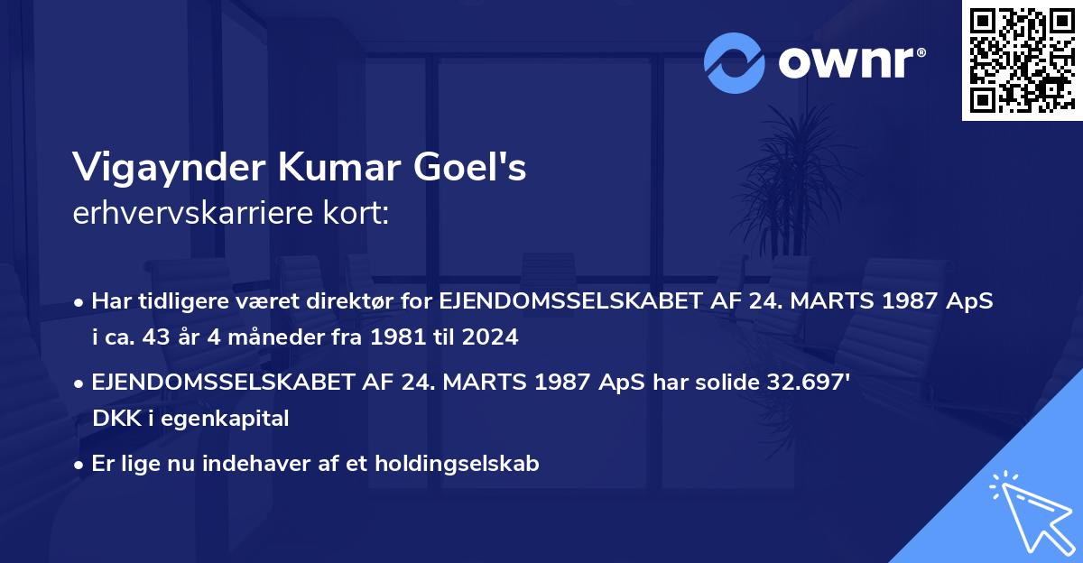 Vigaynder Kumar Goel's erhvervskarriere kort