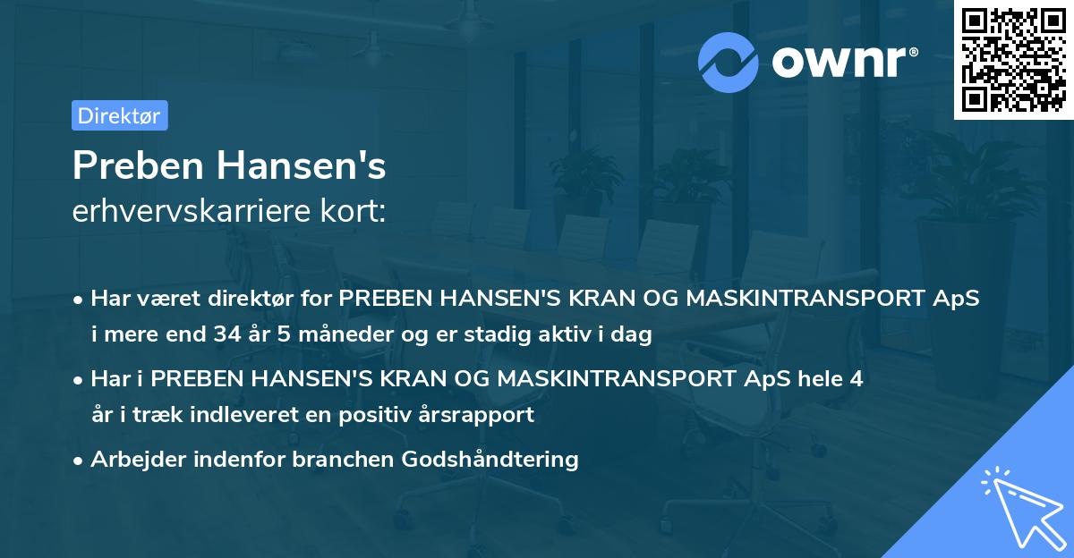 Preben Hansen's erhvervskarriere kort