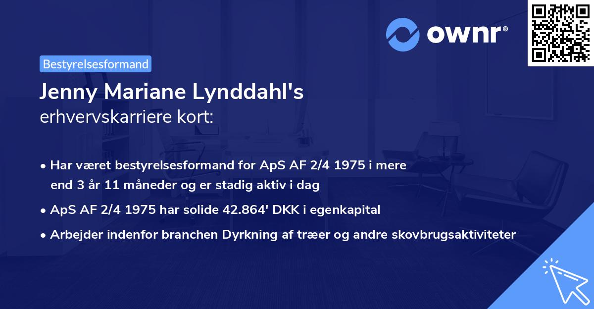 Jenny Mariane Lynddahl's erhvervskarriere kort