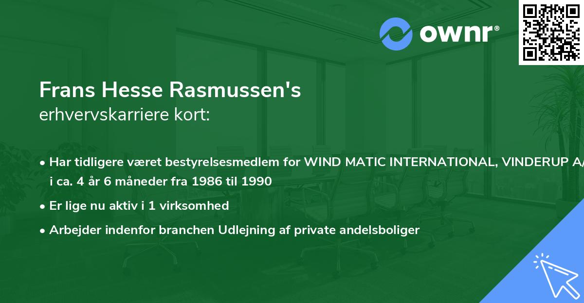 Frans Hesse Rasmussen's erhvervskarriere kort