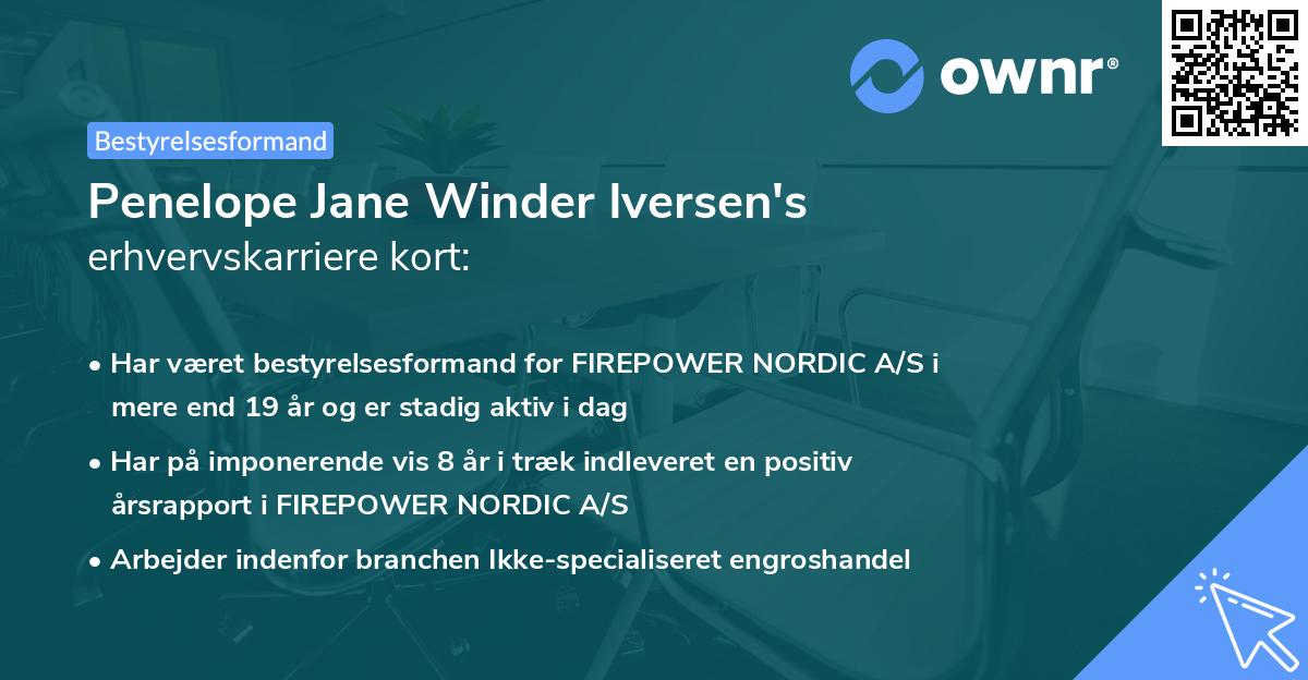 Penelope Jane Winder Iversen's erhvervskarriere kort