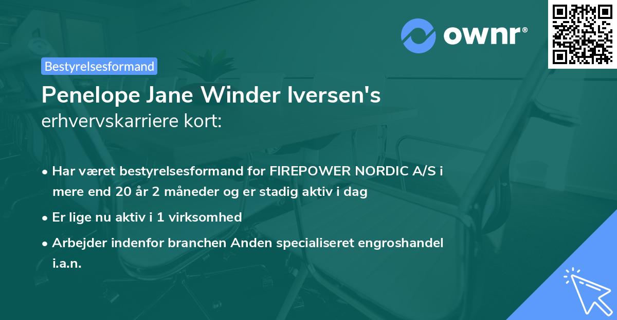 Penelope Jane Winder Iversen's erhvervskarriere kort
