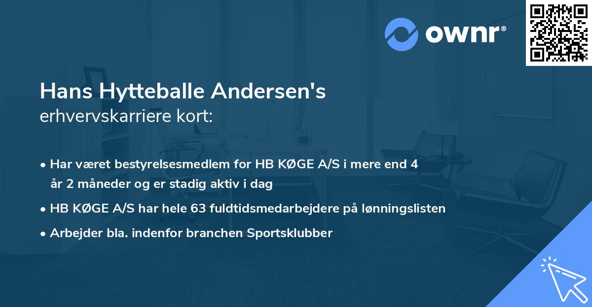 Hans Hytteballe Andersen's erhvervskarriere kort