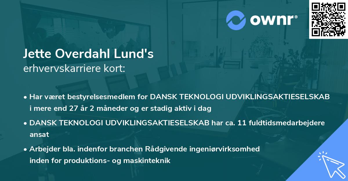 Jette Overdahl Lund's erhvervskarriere kort