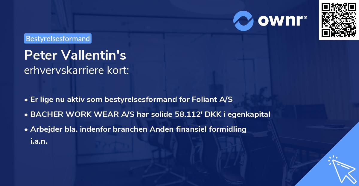Peter Vallentin's erhvervskarriere kort