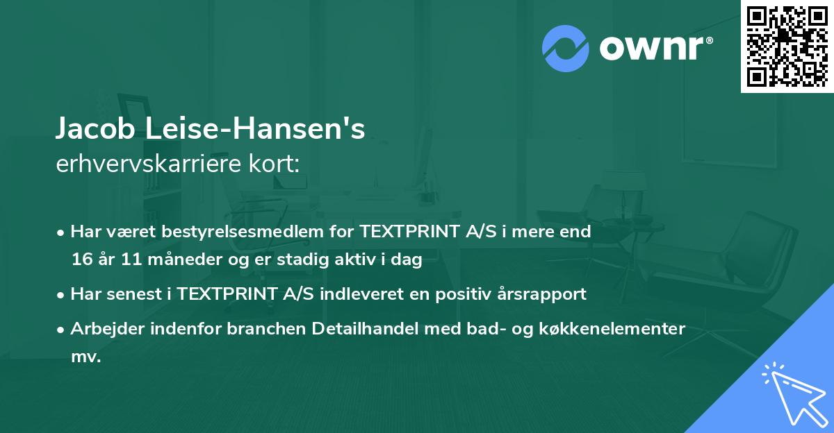 Jacob Leise-Hansen's erhvervskarriere kort