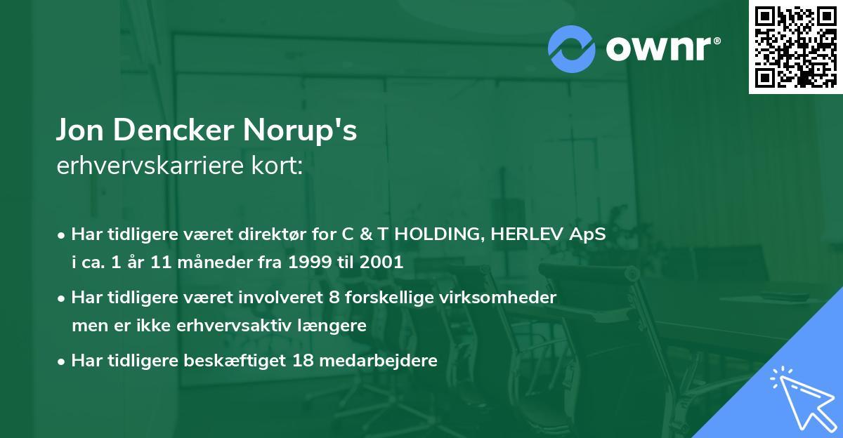 Jon Dencker Norup's erhvervskarriere kort