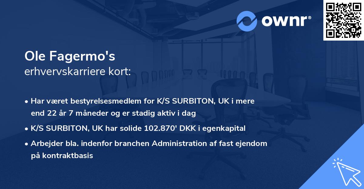 Ole Fagermo's erhvervskarriere kort