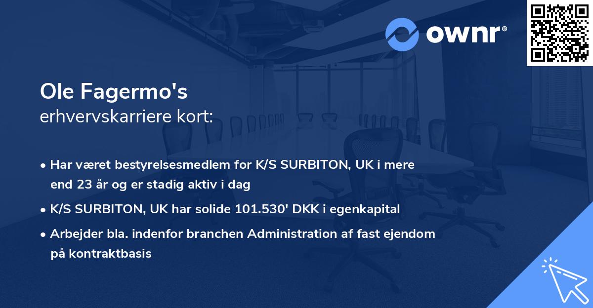Ole Fagermo's erhvervskarriere kort