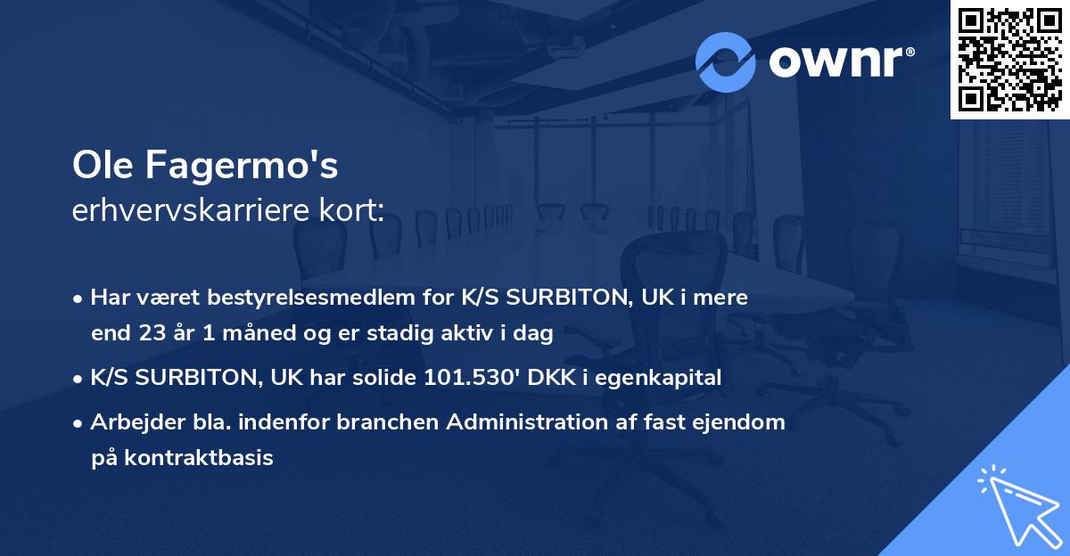 Ole Fagermo's erhvervskarriere kort