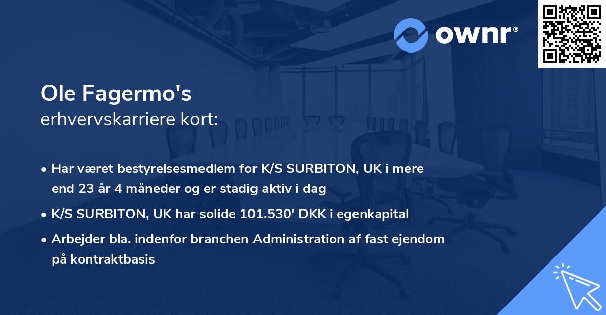 Ole Fagermo's erhvervskarriere kort