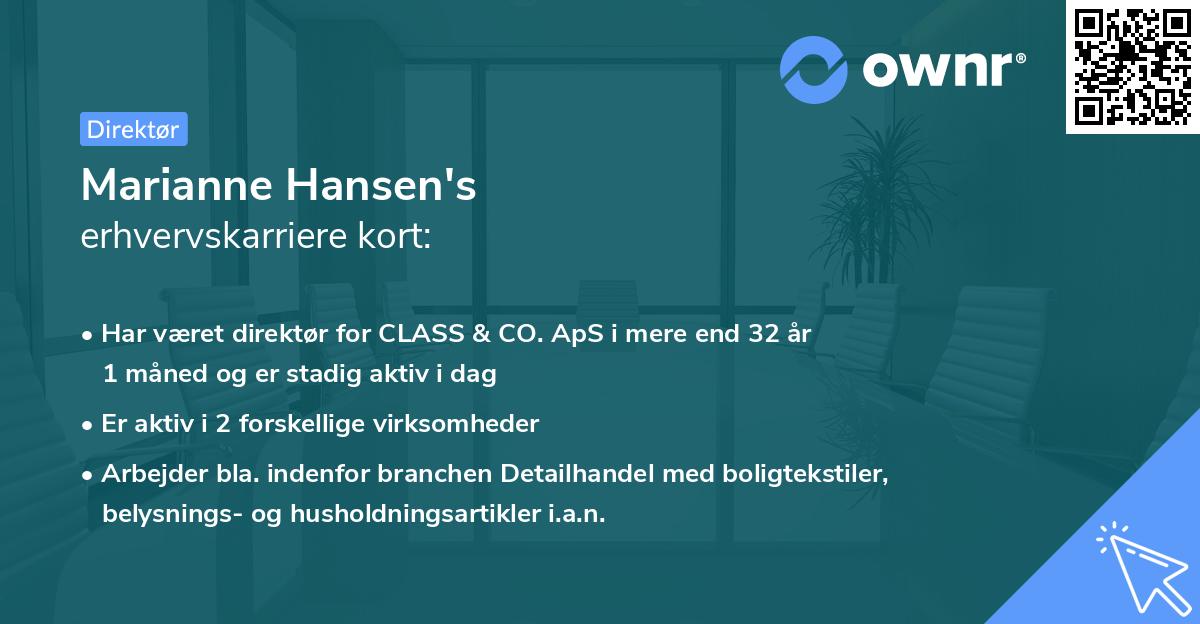 Marianne Hansen's erhvervskarriere kort