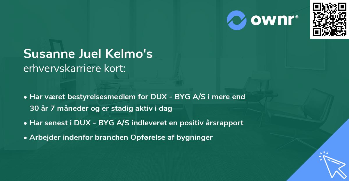 Susanne Juel Kelmo's erhvervskarriere kort