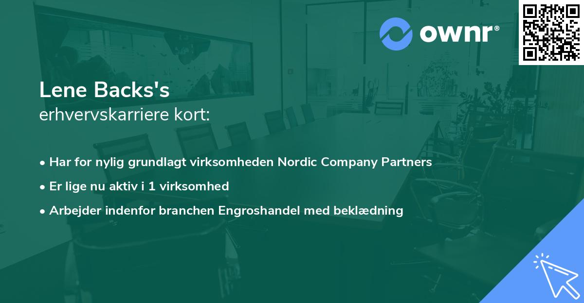Lene Backs's erhvervskarriere kort