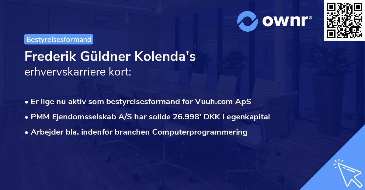 Frederik Güldner Kolenda's erhvervskarriere kort