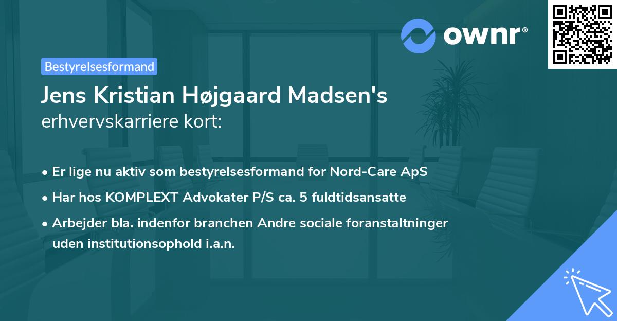 Jens Kristian Højgaard Madsen's erhvervskarriere kort
