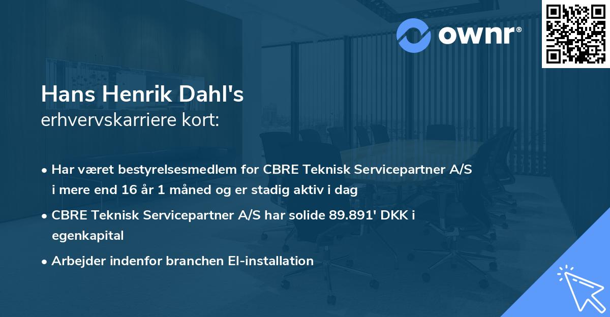 Hans Henrik Dahl's erhvervskarriere kort