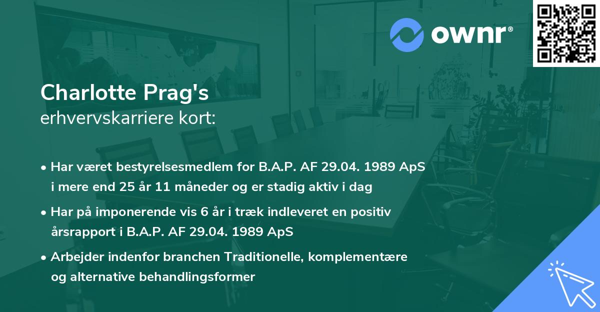 Charlotte Prag's erhvervskarriere kort