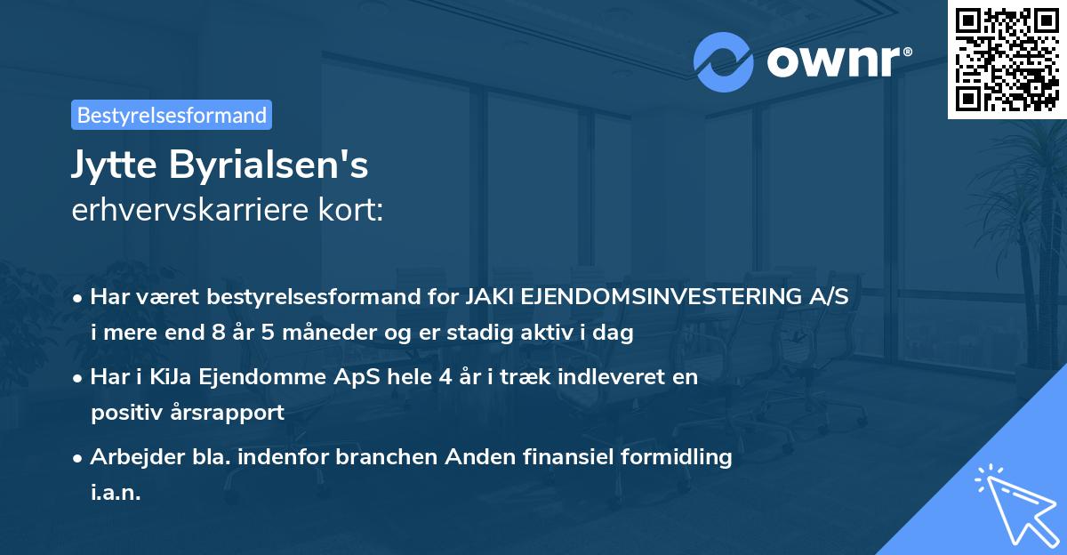 Jytte Byrialsen's erhvervskarriere kort