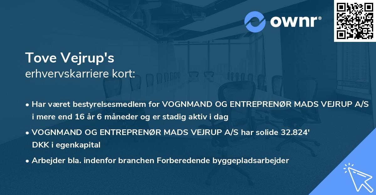 Tove Vejrup's erhvervskarriere kort