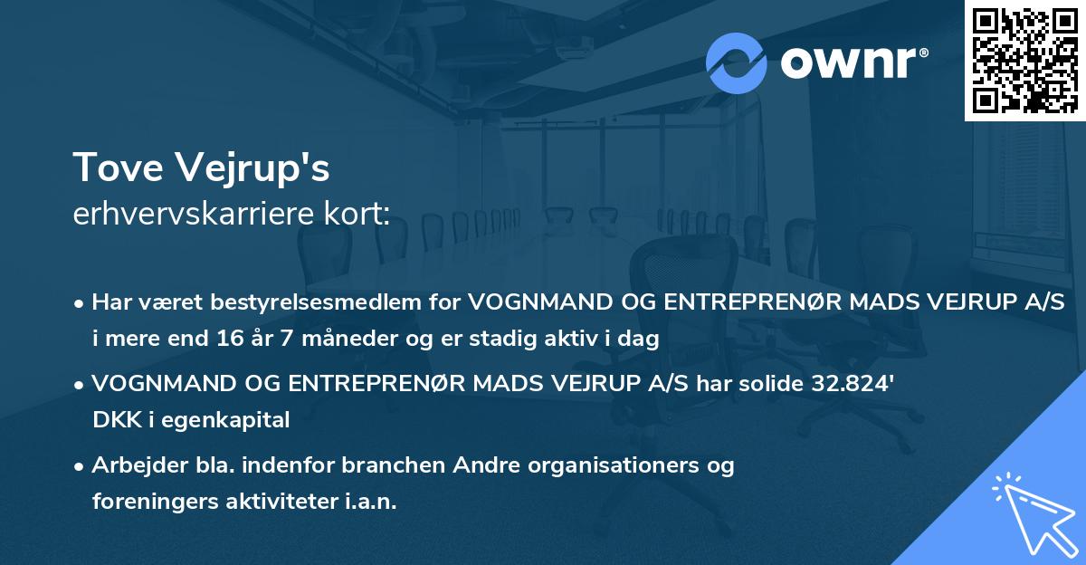 Tove Vejrup's erhvervskarriere kort