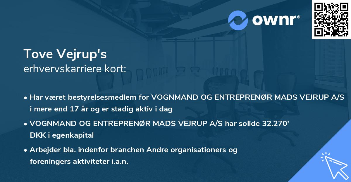 Tove Vejrup's erhvervskarriere kort