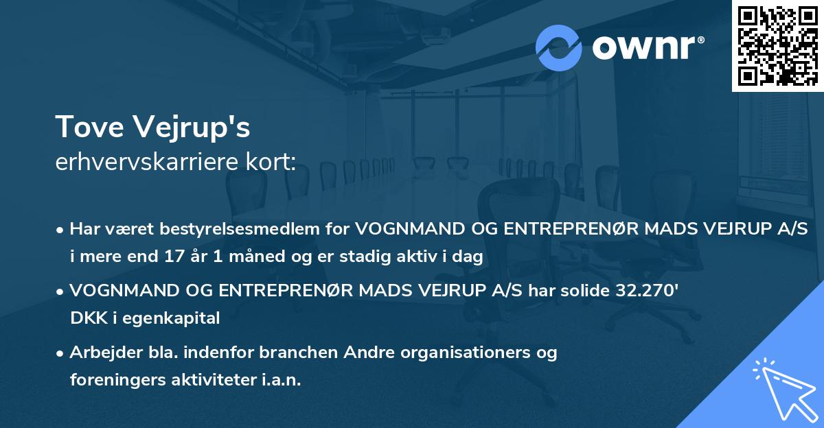 Tove Vejrup's erhvervskarriere kort