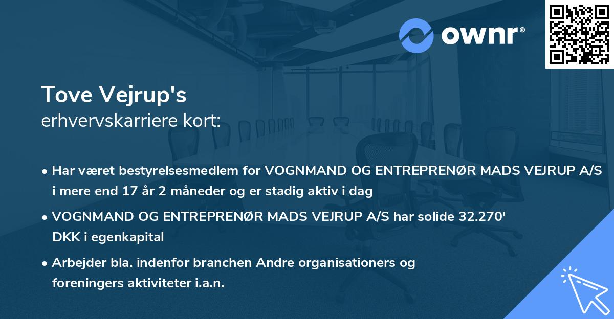 Tove Vejrup's erhvervskarriere kort