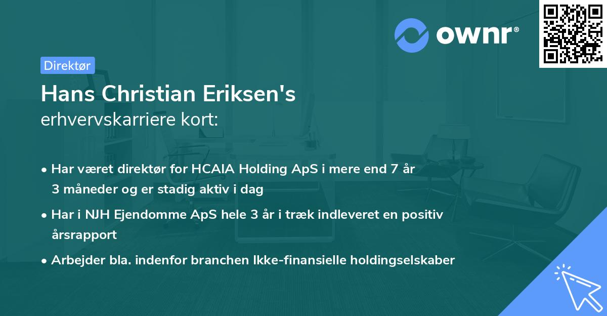 Hans Christian Eriksen's erhvervskarriere kort