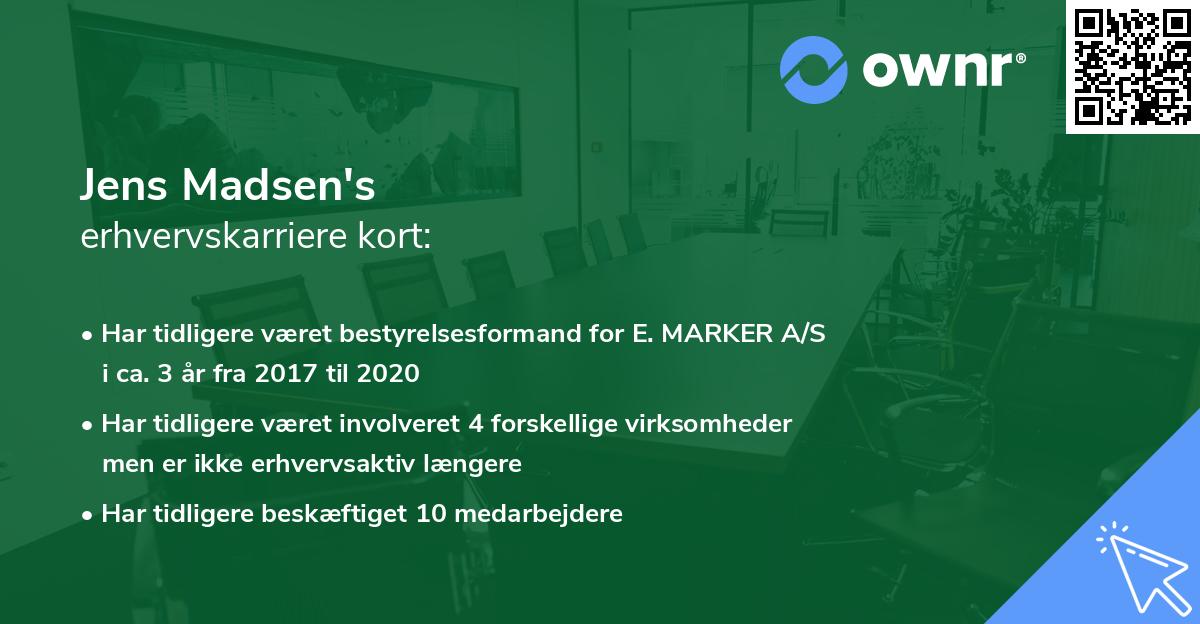 Jens Madsen's erhvervskarriere kort