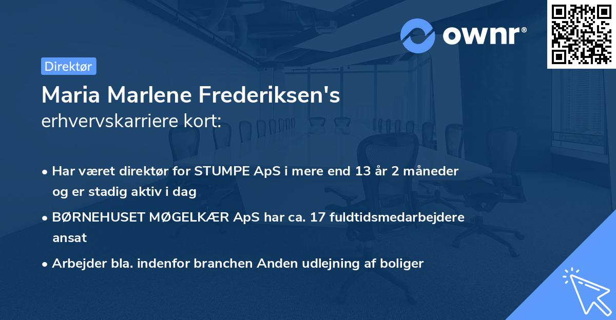 Maria Marlene Frederiksen's erhvervskarriere kort