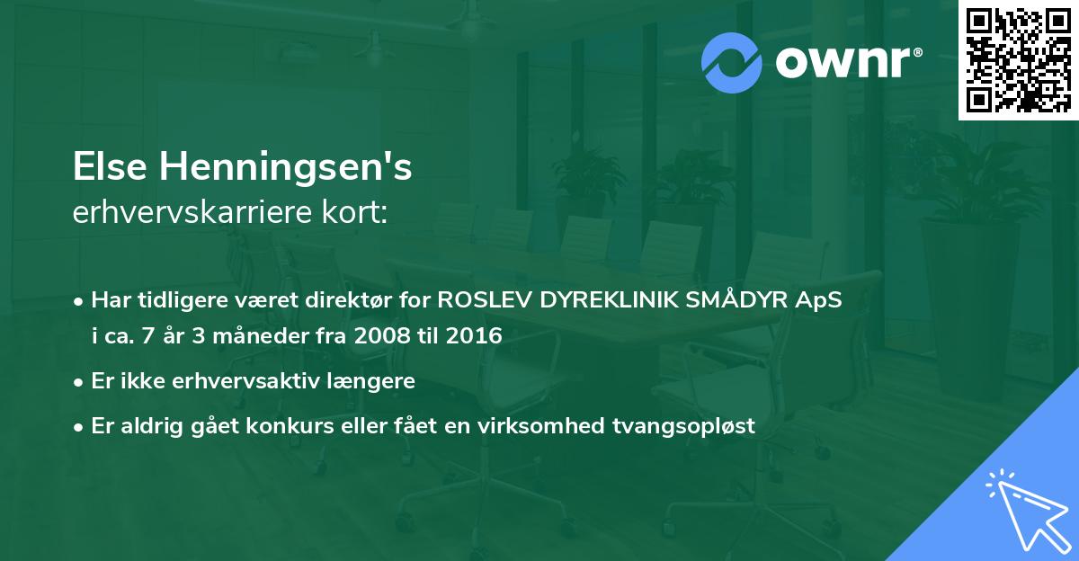 Else Henningsen's erhvervskarriere kort