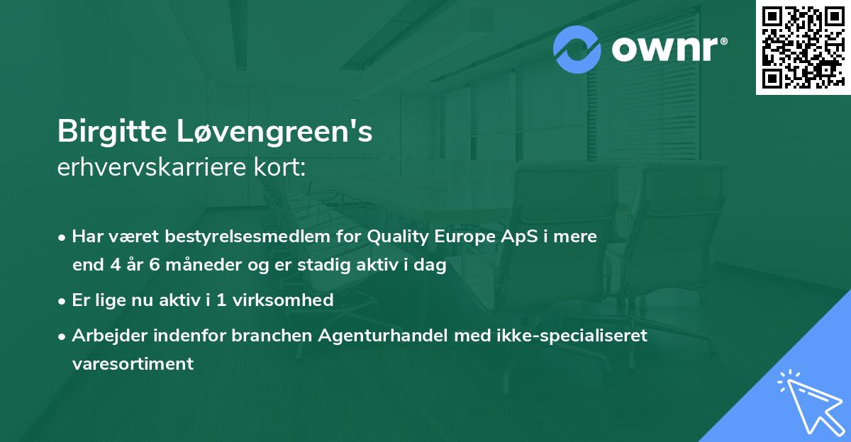 Birgitte Løvengreen's erhvervskarriere kort
